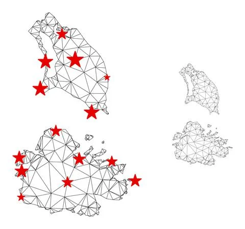 Polygonal Carcass Mesh Vector Antigua and Barbuda Map with Stars Stock Illustration