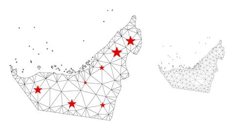 Polygonal Carcass Mesh Vector Arab Emirates Map with Stars Stock Illustration