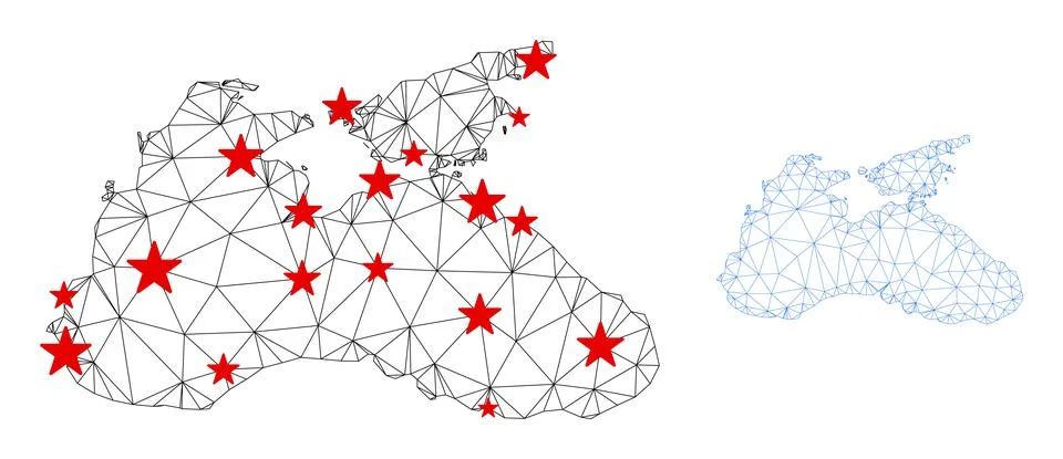 Polygonal Carcass Mesh Vector Black Sea Map with Stars Stockillustratie