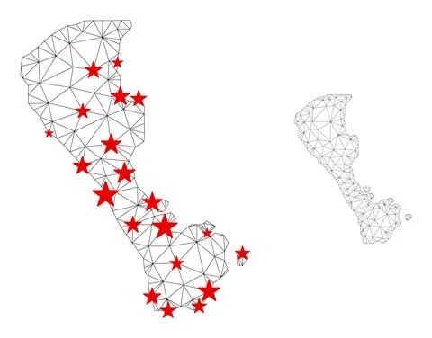 Polygonal Carcass Mesh Vector Boracay Island Map with Stars Stock Illustration