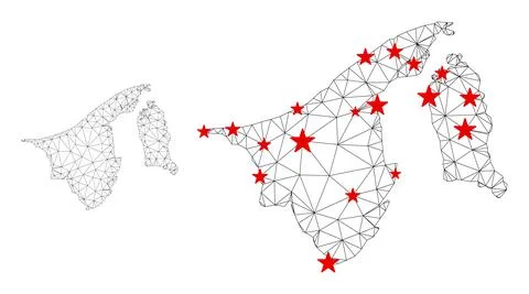 Polygonal Carcass Mesh Vector Brunei Map with Stars Stockillustratie