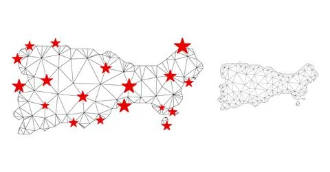 Polygonal Carcass Mesh Vector Capri Island Map with Stars Stock Illustration