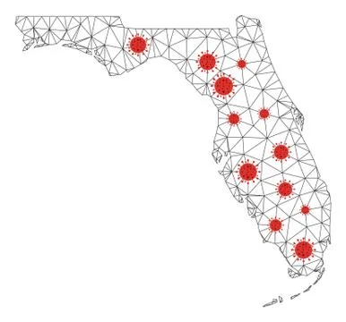 Polygonal Carcass Mesh Vector Florida Map with Coronavirus イラスト素材