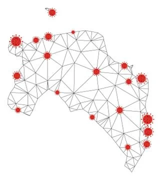Polygonal Carcass Mesh Vector Groningen Province Map with Coronavirus イラスト素材