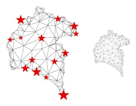 Polygonal Carcass Mesh Vector Huelva Province Map with Stars 스톡 일러스트