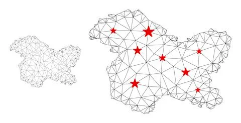 Polygonal Carcass Mesh Vector Jammu and Kashmir State Map with Stars Stock Illustration