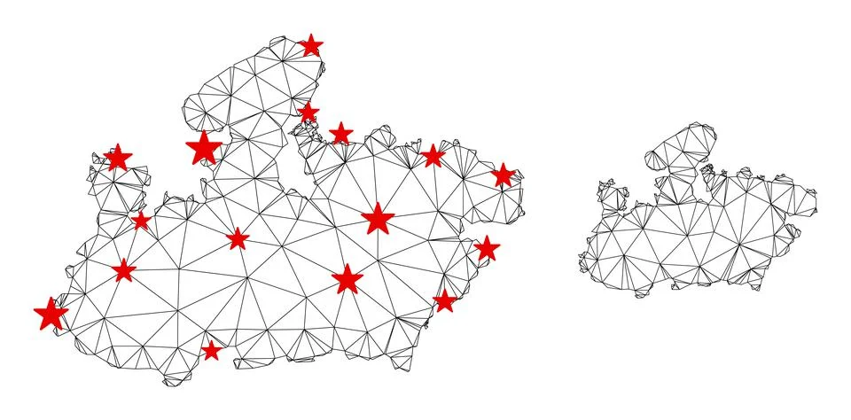 Polygonal Carcass Mesh Vector Madhya Pradesh State Map with Stars Stock Illustration