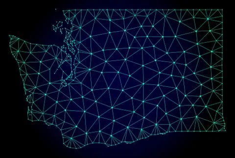 Polygonal Carcass Mesh Vector Map of Washington State Abstractions 스톡 일러스트