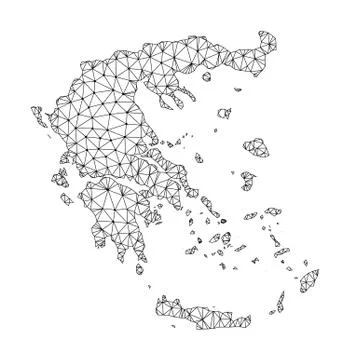 Polygonal Carcass Mesh Vector Map of Greece Stock Illustration