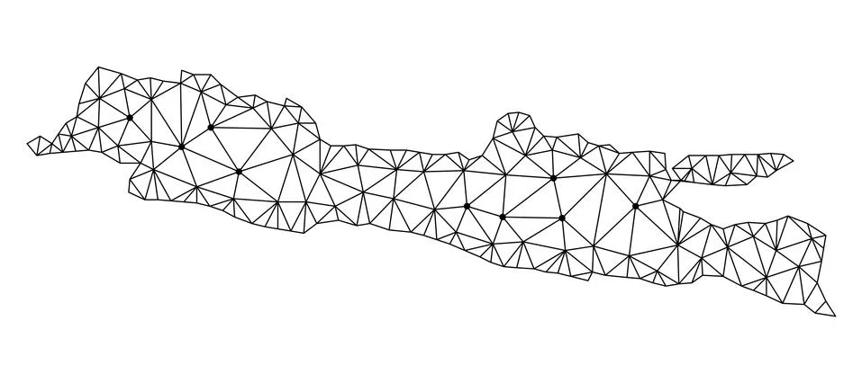 Polygonal Carcass Mesh Vector Map of Java Island Ilustración de archivo