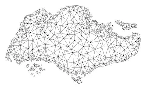 Polygonal Carcass Mesh Vector Map of Singapore Stock Illustration