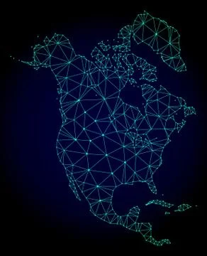 Polygonal Carcass Mesh Vector Map of North America Stock Illustration