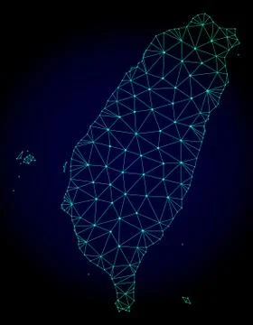 Polygonal Carcass Mesh Vector Map of Taiwan Stock Illustration