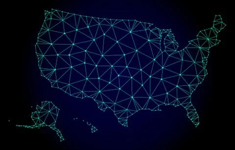 Polygonal Carcass Mesh Vector Map of USA Territories Stock Illustration