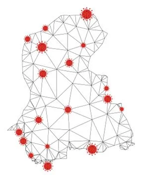 Polygonal Carcass Mesh Vector Sindh Province Map with Coronavirus Stockillustratie