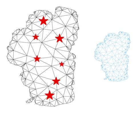 Polygonal Carcass Mesh Vector Tahoe Lake Map with Stars 스톡 일러스트