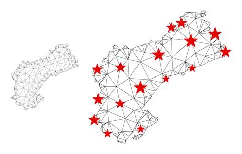 Polygonal Carcass Mesh Vector Tarragona Province Map with Stars Stock Illustration