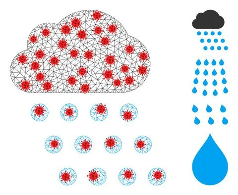 Polygonal Carcass Rain Cloud Icon with Covid Centers Stock Illustration