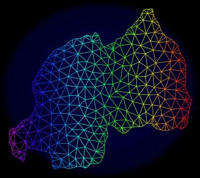 Polygonal Carcass Rainbow Mesh Vector Map of Rwanda Stock Illustration