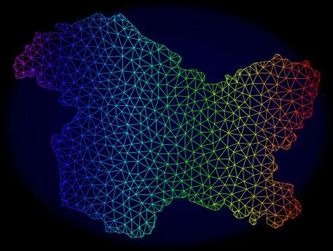 Polygonal Carcass Rainbow Mesh Vector Map of Jammu and Kashmir State Stock Illustration
