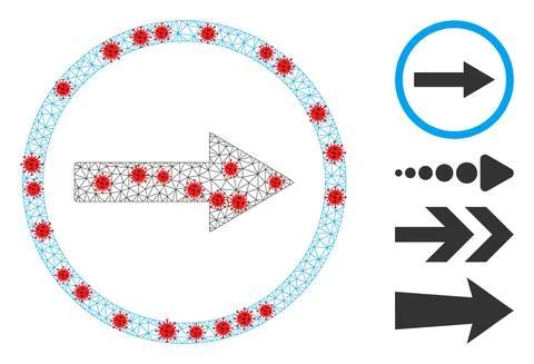 Polygonal Carcass Right Rounded Arrow Pictogram with Virus Elements Illustrazione stock