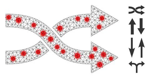 Polygonal Carcass Shuffle Arrows Right Pictogram with Coronavirus Centers Illustrazione stock