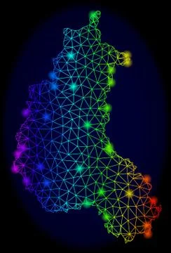 Polygonal Carcass Spectrum Mesh Vector Map of Champagne Province with Colorful Ilustración de archivo