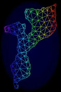 Polygonal Carcass Spectrum Mesh Vector Map of Mozambique Stock-Illustration