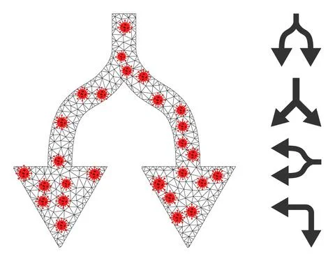 Polygonal Carcass Split Arrows Down Pictogram with Covid Centers Illustrazione stock