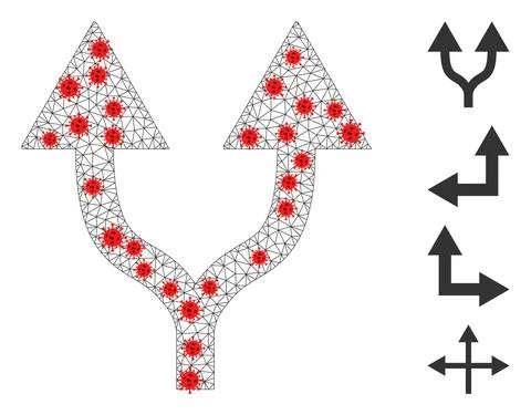 Polygonal Carcass Split Arrows Up Icon with Covid Nodes Illustrazione stock