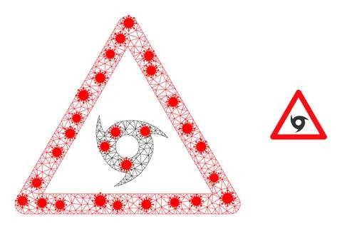Polygonal Carcass Tornado Warning Pictogram with Infection Elements Stock Illustration