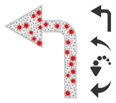 Polygonal Carcass Turn Left Icon with Covid Items 스톡 일러스트