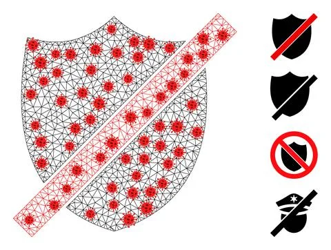 Polygonal Carcass Wrong Shield Pictogram with Coronavirus Items Stock Illustration
