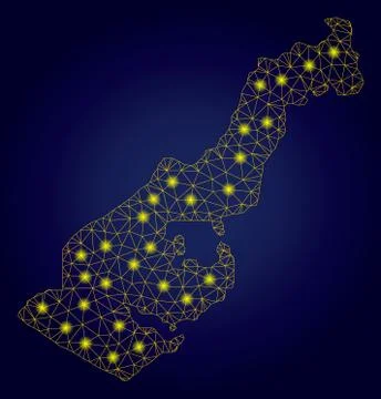 Polygonal Carcass Yellow Monaco Map with Bright Light Spots Stock Illustration