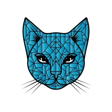 Polygonal cat face in art style. Triangle animal symbol illustration Stock Illustration