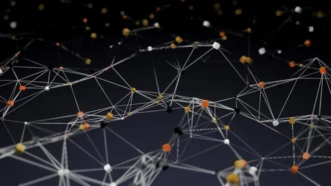 Polygonal chains with moving cubes. Design. Flashing lines in moving chain with イラスト素材