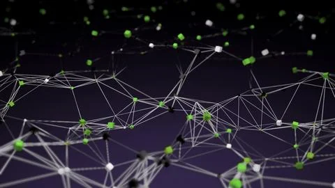 Polygonal chains with moving cubes. Design. Flashing lines in moving chain with Stock Illustration
