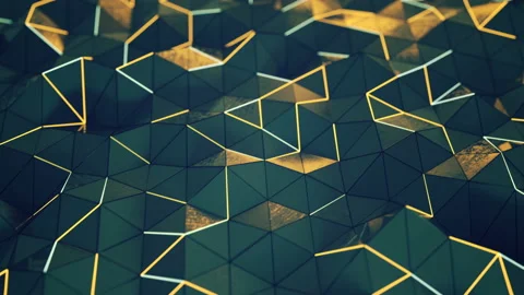 Polygonal chaotic surface with glowing edges seamless loop 3D render animation Stock Footage 124824197