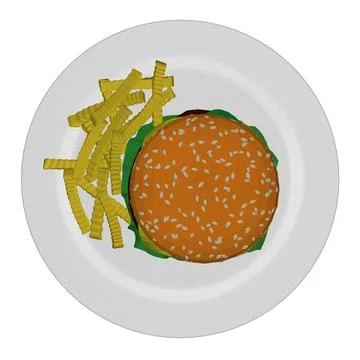 Polygonal cheeseburger on plate. Polygonal Big humburger with cutlets, cheese, Stock Illustration