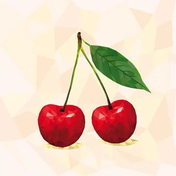 Polygonal cherry in vector. Stock Illustration