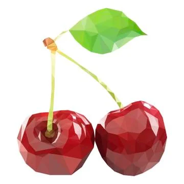 Polygonal Cherry in Vector, low poly style cherry Stock Illustration