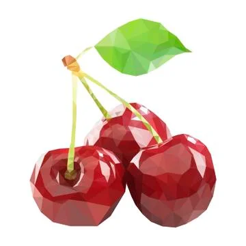 Polygonal Cherry in Vector, low poly style cherry Stock Illustration