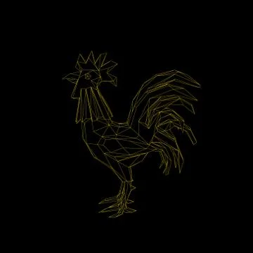 Polygonal cock. Isolated on black background.Vector outline illustration. Иллюстрация