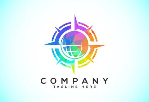 Polygonal Compass Concept Logo Design. Compass Low Poly Logo sign and symbo.. Stock Illustration