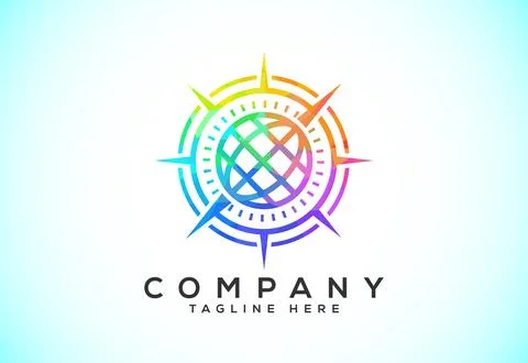 Polygonal Compass Concept Logo Design. Compass Low Poly Logo sign and symbo.. Illustrazione stock