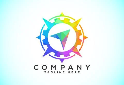 Polygonal Compass Concept Logo Design. Compass Low Poly Logo sign and symbo.. Illustrazione stock