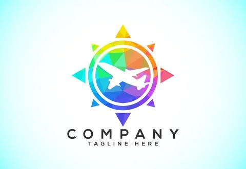 Polygonal Compass Concept Logo Design. Compass Low Poly Logo sign and symbo.. Stock Illustration