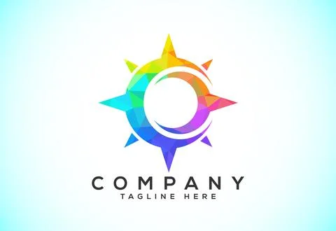 Polygonal Compass Concept Logo Design. Compass Low Poly Logo sign and symbo.. Stock Illustration