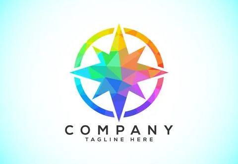 Polygonal Compass Concept Logo Design. Compass Low Poly Logo sign and symbo.. Stock Illustration