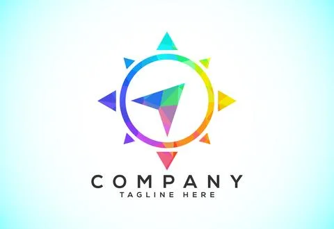 Polygonal Compass Concept Logo Design. Compass Low Poly Logo sign and symbo.. Stock Illustration